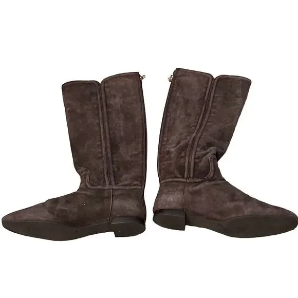 Tory Burch Irene chocolate brown suede with gold hardware design equestrian ridi - Picture 4 of 16